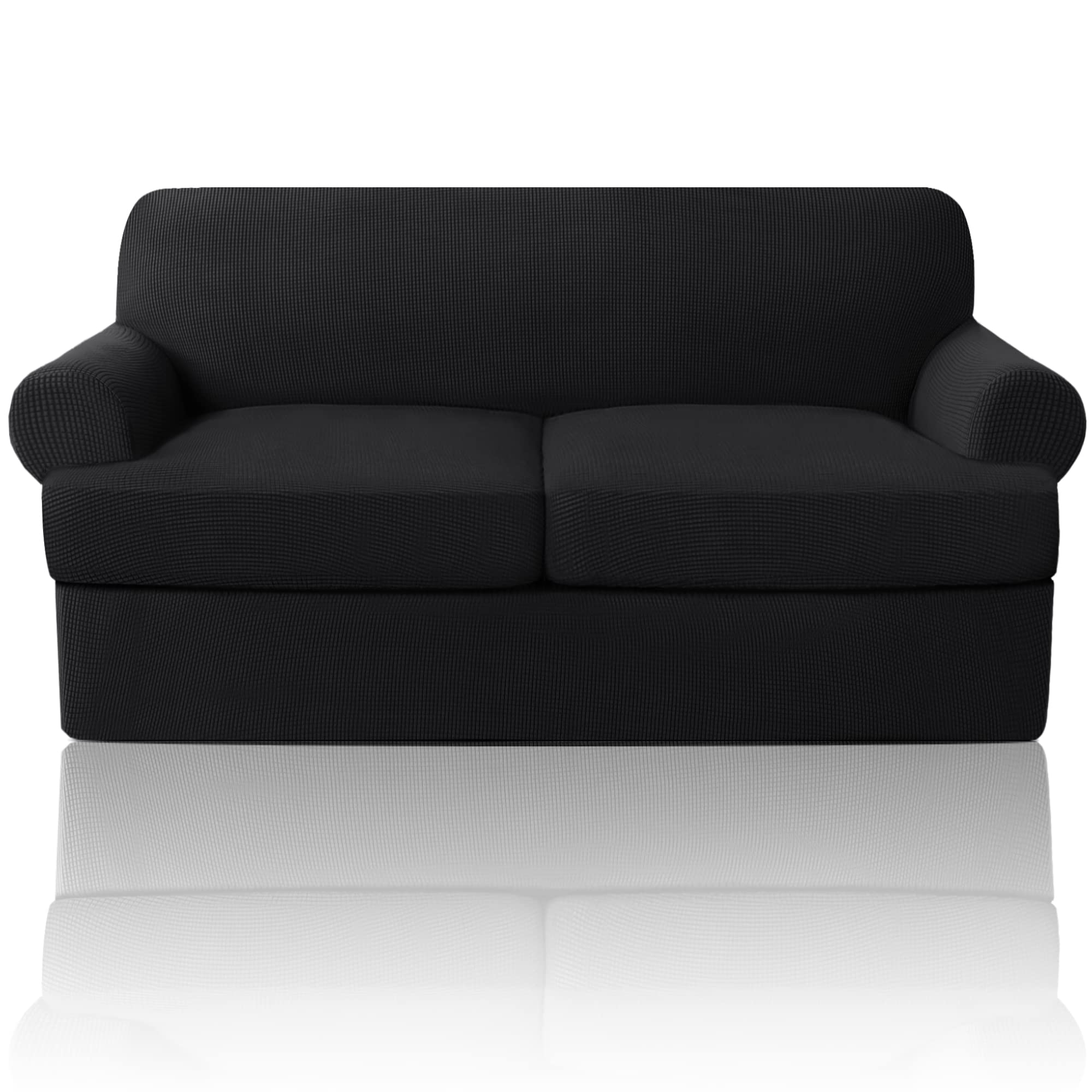 t cushion loveseat slipcover 3 pieces sofa covers for t cushion sofa stretch sofa covers for 2 cushion couch with 2 individual t cushion shape seat covers machine washable, black