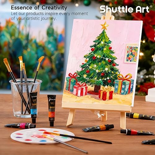 Vista 7 de Shuttle Art 69 Pack Acrylic Paint Set, Painting Set with 2 Pack of 15 Colors Acrylic Paint, 3 Sets of Wooden Easels, Canvas, Brushes & Palettes, Art