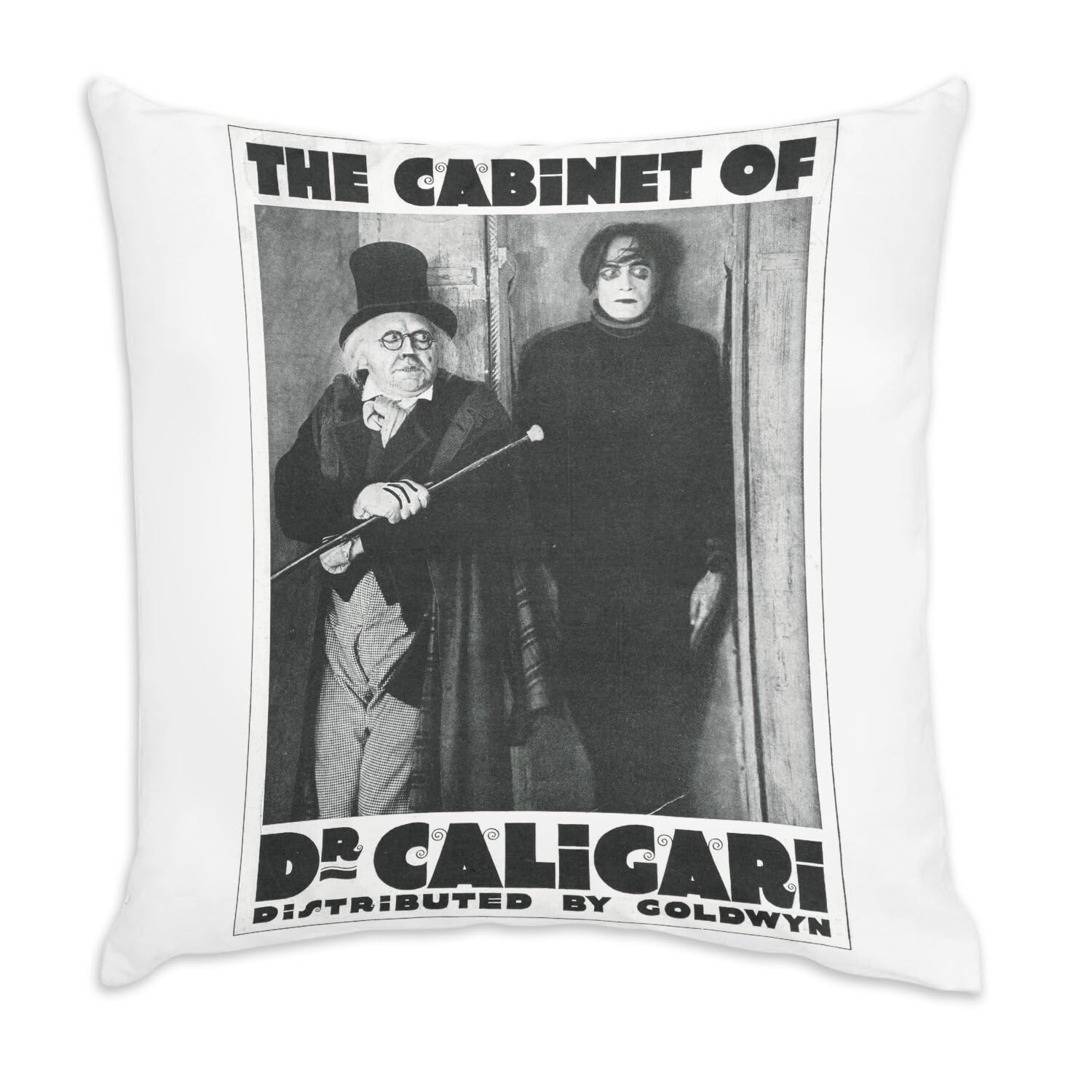 Coussin en velours blanc Dr Caligari poster vintage 40x40 cm