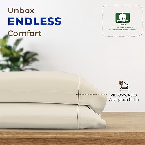 Miniatura 3 de THREAD SPREAD Juego de 2 fundas de almohada 100 % de algodón egipcio, fundas de almohada de 1000 hilos tamaño Queen  estándar, suaves y