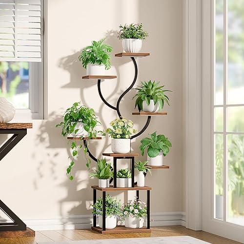 Miniatura 5 de Soporte para plantas de interior con luces de crecimiento, estante para plantas de 53 pulgadas de alto, soportes de esquina de 8 niveles para