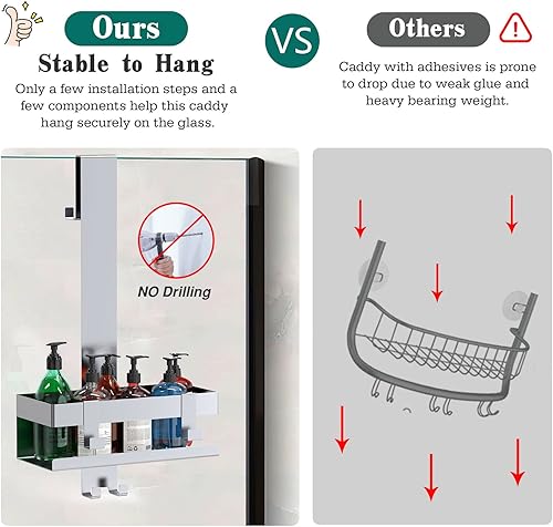 Miniatura 6 de Emibele Organizador de ducha para colgar sobre la puerta, de acero inoxidable 304, estantes de ducha inoxidables, organizador de ducha colgante sin