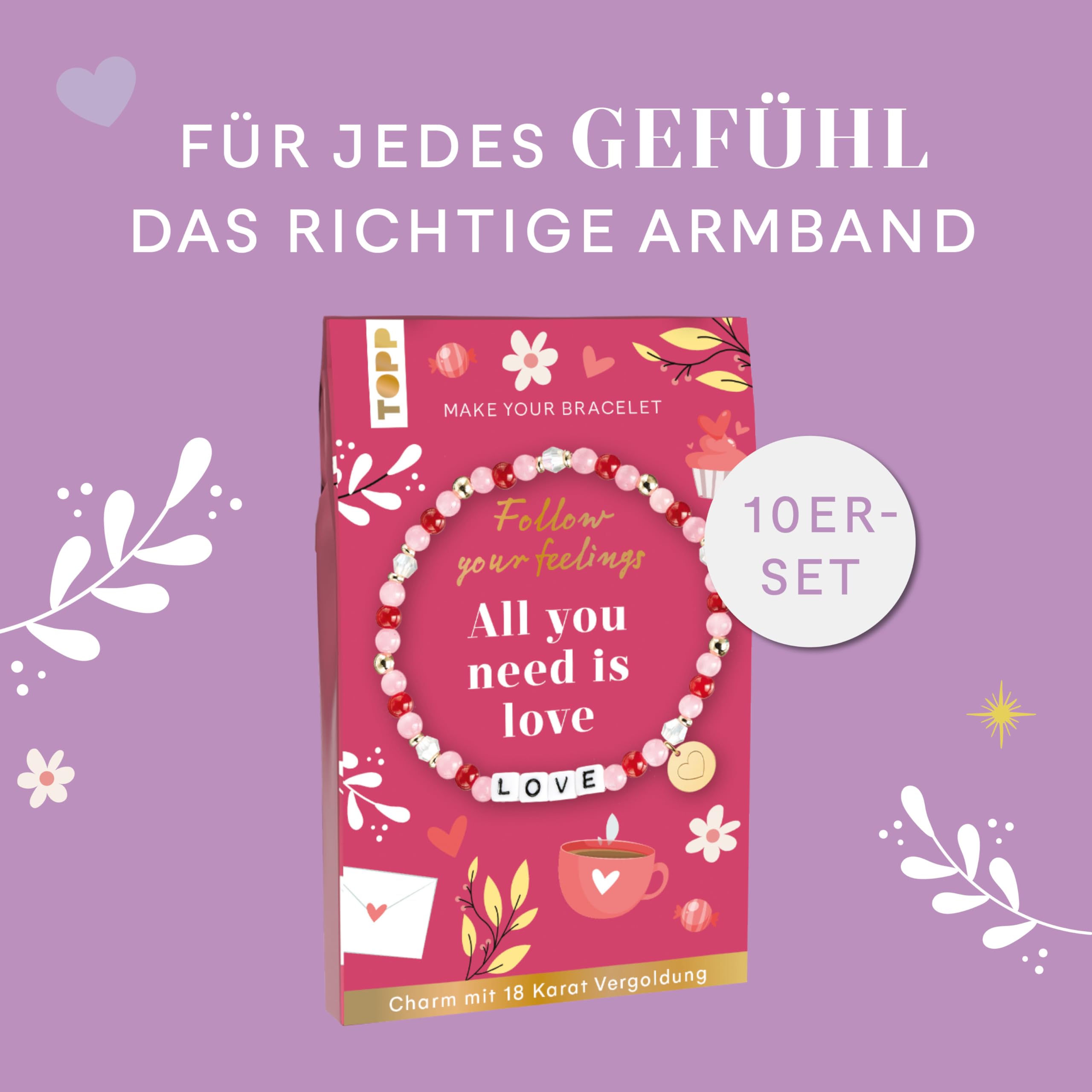 Follow your Feelings - Make your bracelet - Schmuckset Love VE, 10 Ex.: Anleitung und Material für ein Armband. Mit gestalteter Geschenkkarte