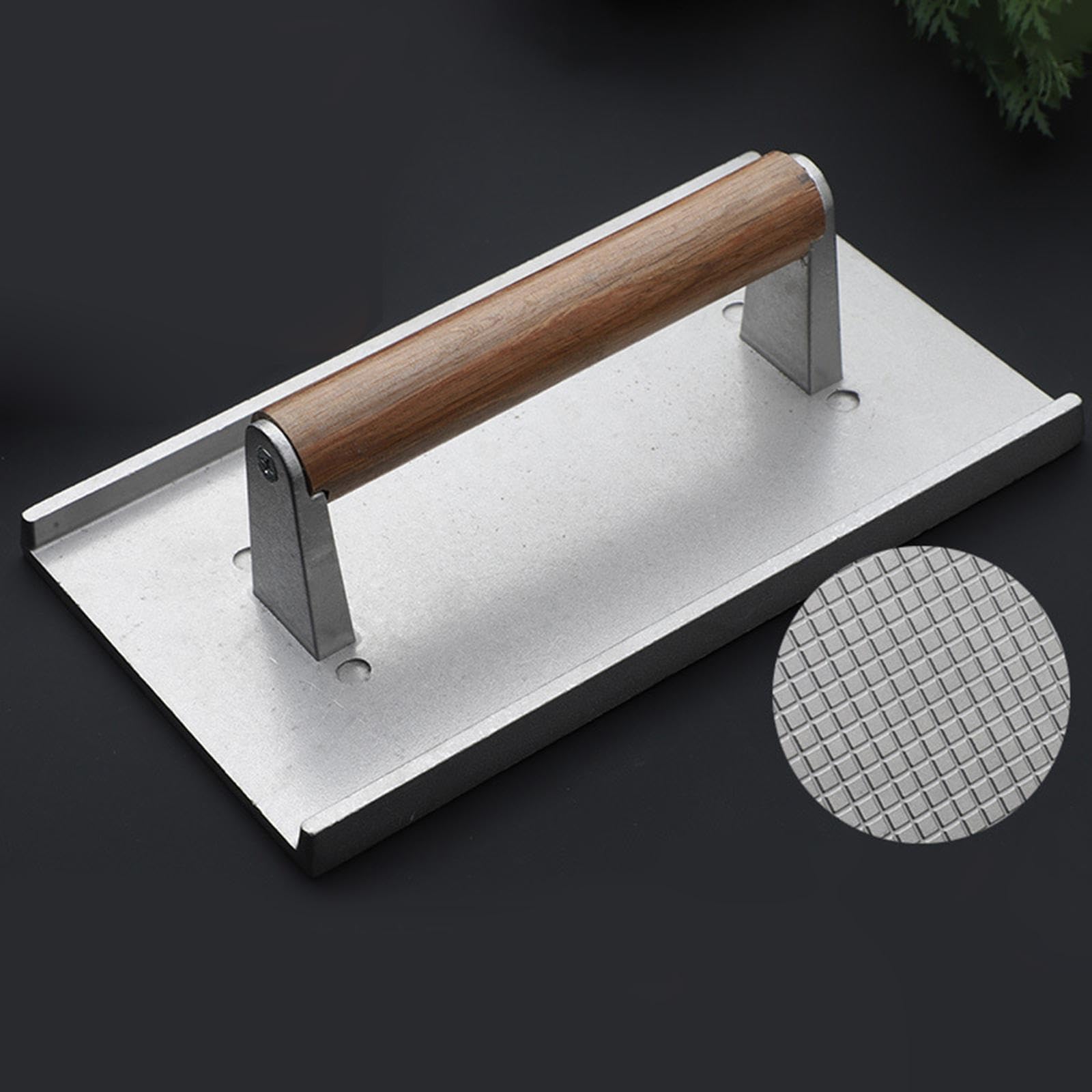 Press Rettangolare Hamburger Press Smasher Patty Maker in Lega di Alluminio Manico in Legno Fondo Scanalato Adatto per Cucina Barbecue, 22,8 cm x 13 cm