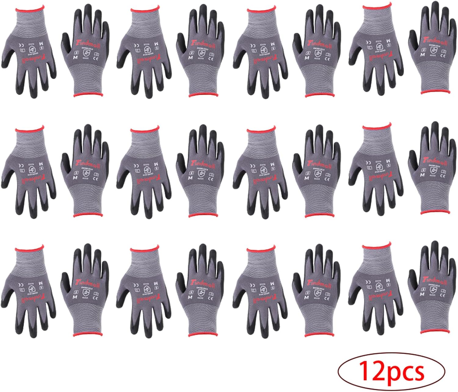 findmall 12 Pairs Medium Work Gloves Seamless Knit Glove Gardening Gloves Women Men Fit for Warehousing and Logistics, Construction Sites, Horticultural Planting