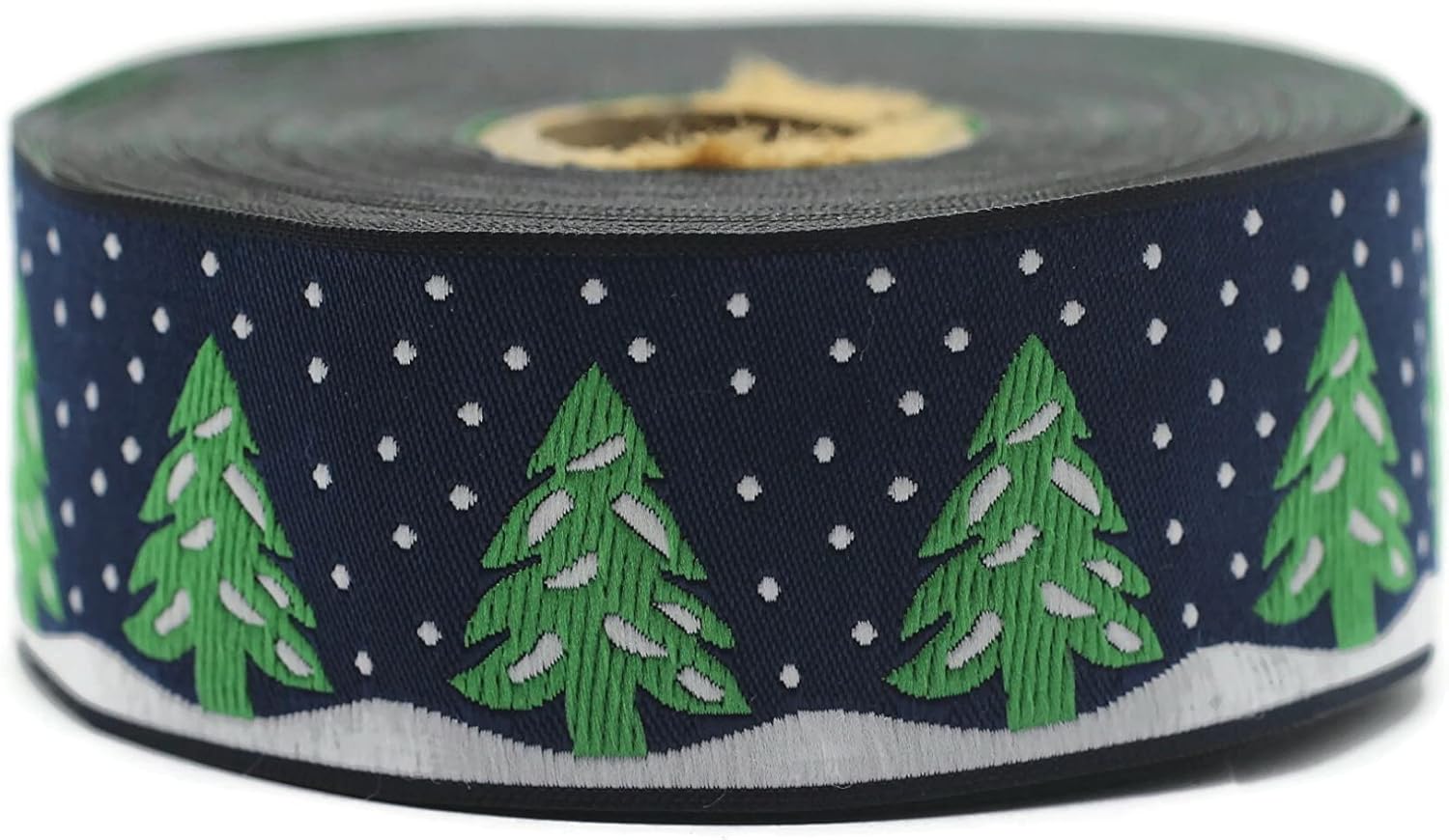 11 Yard Spool 1.37 inches Blue Christmas Jacquard Ribbon Sewing Trim Pine Trees Upholstery Fabric Costume Drapery Making Trimming 35482