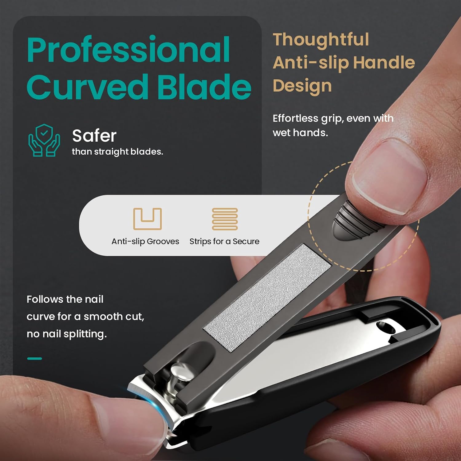 THRAU Anti-Splash Nail Clippers, Stainless Steel Toenail and Fingernail Clipper for Men & Women, Sharp Nail Cutter for Thick Nails, Gifted with Nano Glass Nail File (Large)