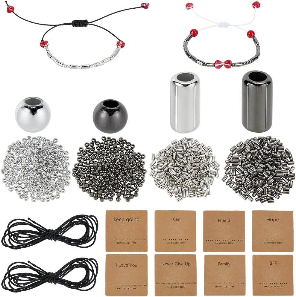SUNNYCLUE 1 Box 1219pcs Morse Code Bracelet Making Kit Silver Spacer Beads CCB Plastic Long Tube Round Loose Spacer Morse Code Jewelry Kits with Decoding Cards for Jewelry Making Kits Women Starter