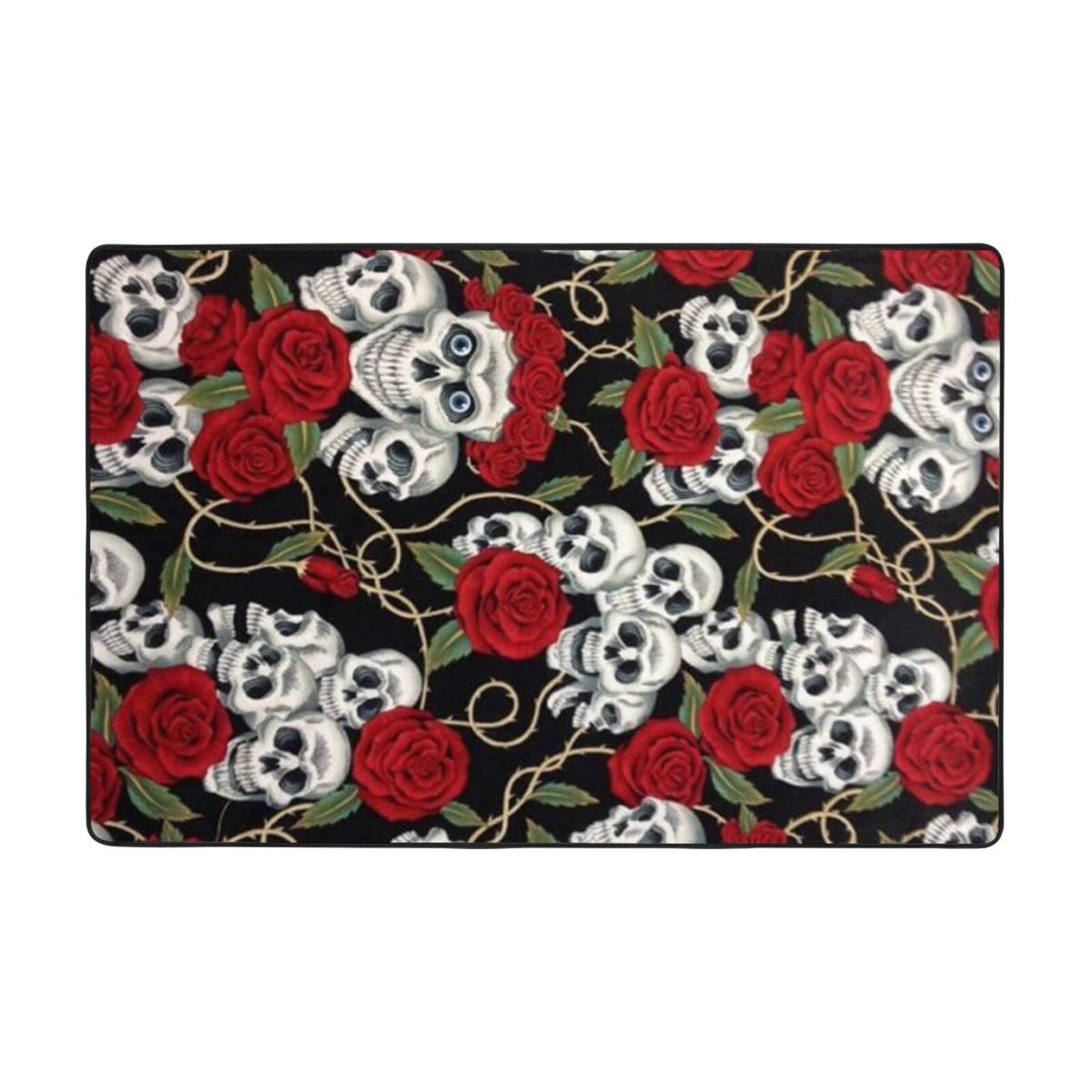 Tapis en flanelle douce PEIXEN roses et crâne 182x121 cm