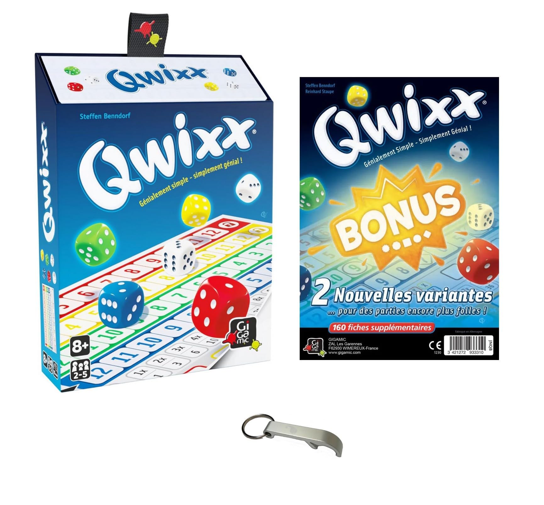 Qwixx Set + Qwixx Bonus + 1 EUR Blumie Bottle Opener (Qwixx + Bonus)