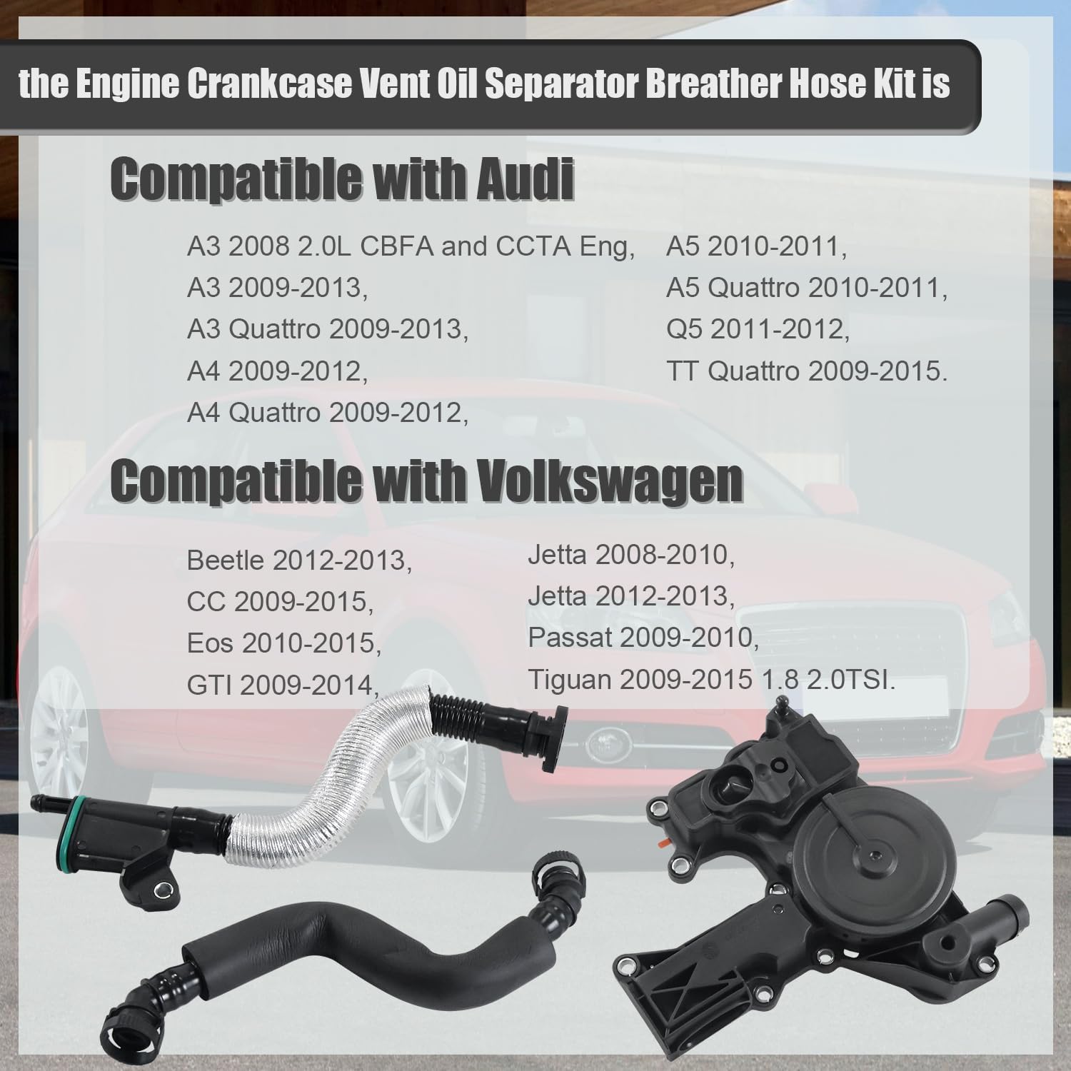 3PCS PCV Valve Engine Crankcase Vent Oil Separator Breather Hose Compatible with Audi A3 A4 A5 Compatible with Volkswagen Beetle CC Eos Jetta Replace 06H103495AB 06H103495AH 06H103495B