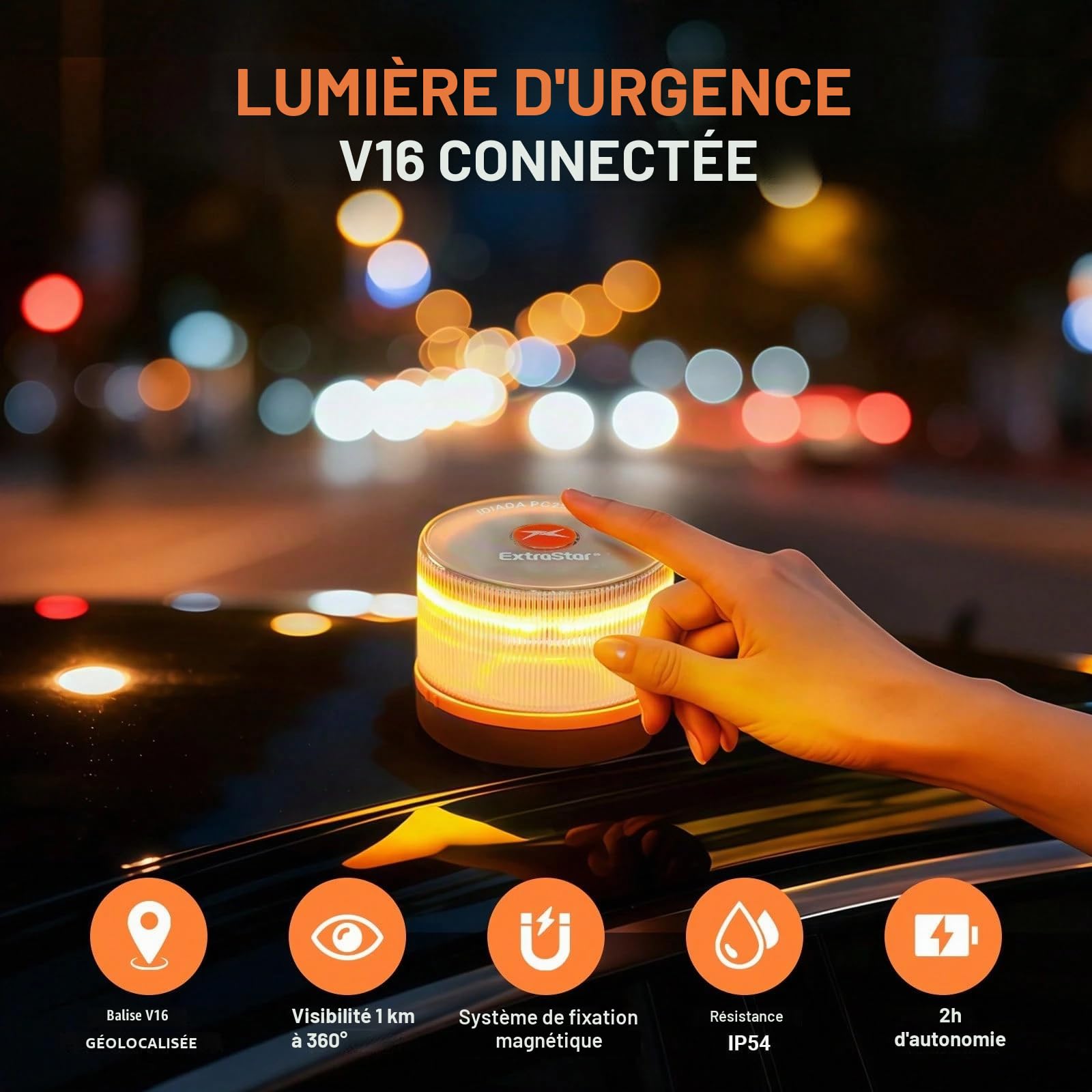 Gyrophare V16 DGT 3.0 Homologué Espagne – Balise V16 Connectée Certifiée – Service connecté Inclus Jusqu'en 2038 – Obligatoire en Espagne dès 2026