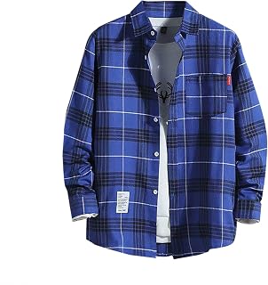 Mens Funny T Shirts Men's Casual Printed Shirt Autumn/Winter Long Sleeved Single Breasted Lapel Plaid Striped Shirt Log Sleeve T Shirts for Men