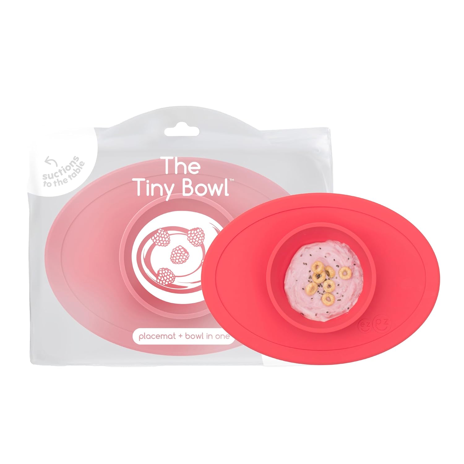 ezpz Tiny Bowl (Coral) - Silicone Suction Placemat + Bowl for Infants - 6 Months+ - Baby Led Weaning Supplies - Fits All Highchair Trays (Coral) Thumbnail