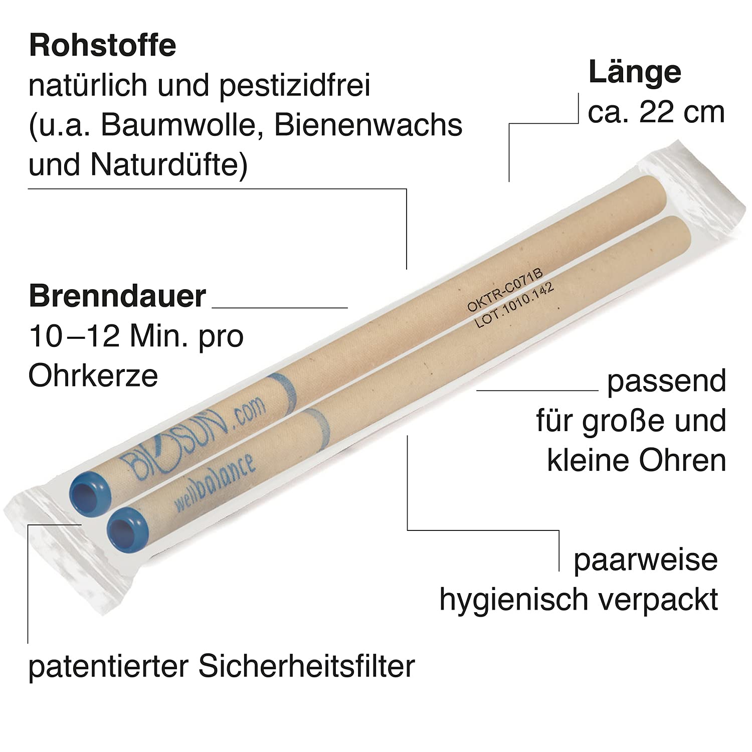 Biosun - Bougies d'oreilles wellbalance avec filtre de sécuritéParfum fascinant de lavande, de romarin ou de baume gurjun