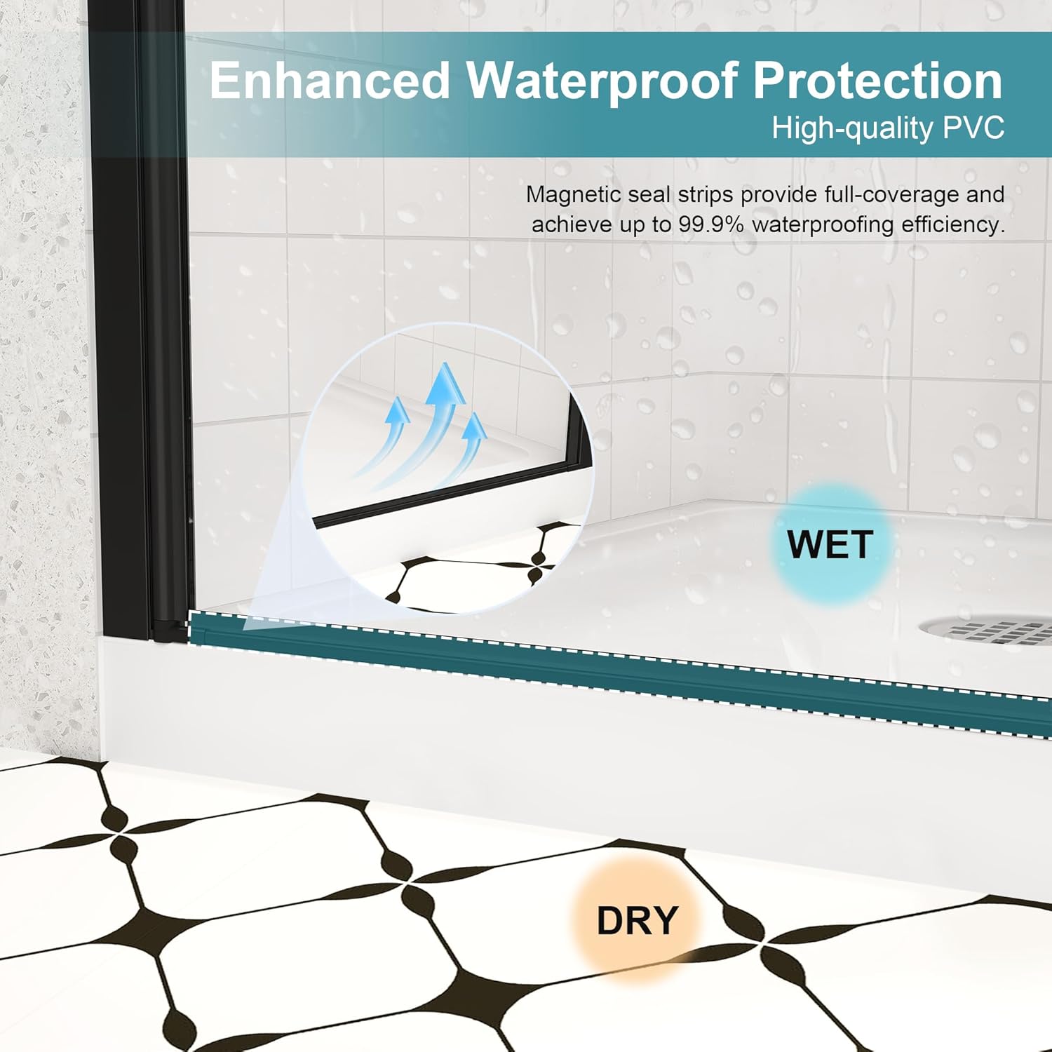 Frameless Pivot Shower Door 28"-30" Wx72 H,1/4"(6mm) Clear Nano Coated (SGCC) Tempered Glass,Reversible Swing Shower Door for Walk-in Shower,Modern Matte Black Finish