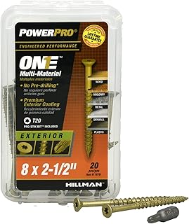 Power Pro PowerPro Premium One Multi-Material Flat Head Screws, Epoxy Coated Steel, Fasten in Wood, Metal, Concrete, Drywall and Plastic, Bronze, #8 x 2-½ inches, Box of 20 Screws