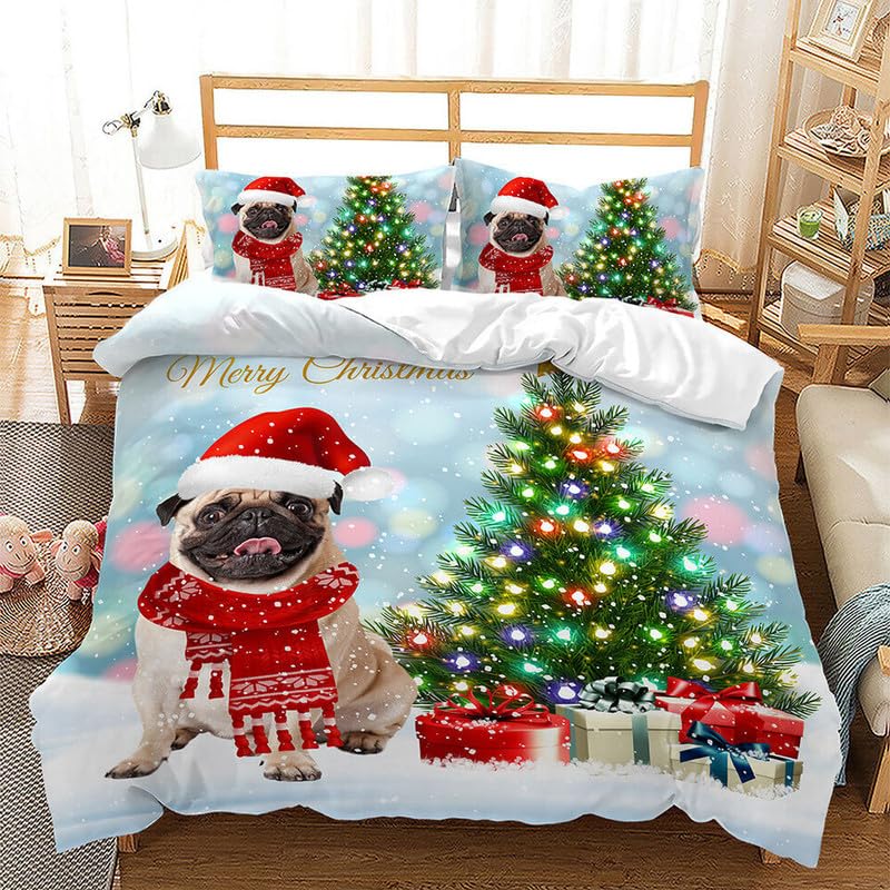 Housse de couette 90x190 chiens de Noël pour illuminer la chambre d'enfant