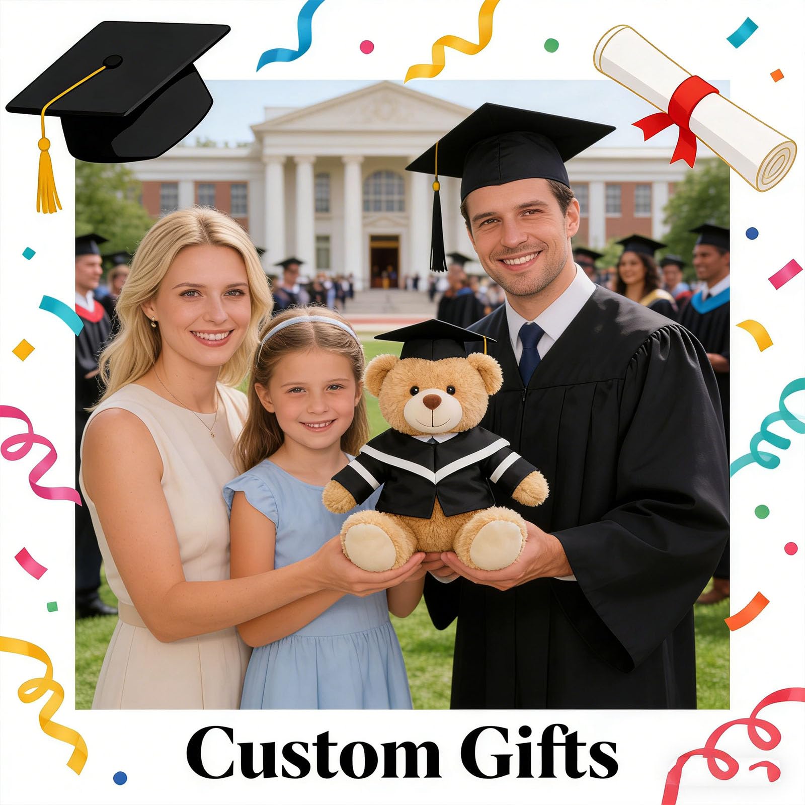 Vestiti Personalizzati Orso di Laurea con Foto Testo, Graduation Bear Clothes per Peluche 20-40cm, Regalo di Laurea Ideale per Bambino da Personalizzare