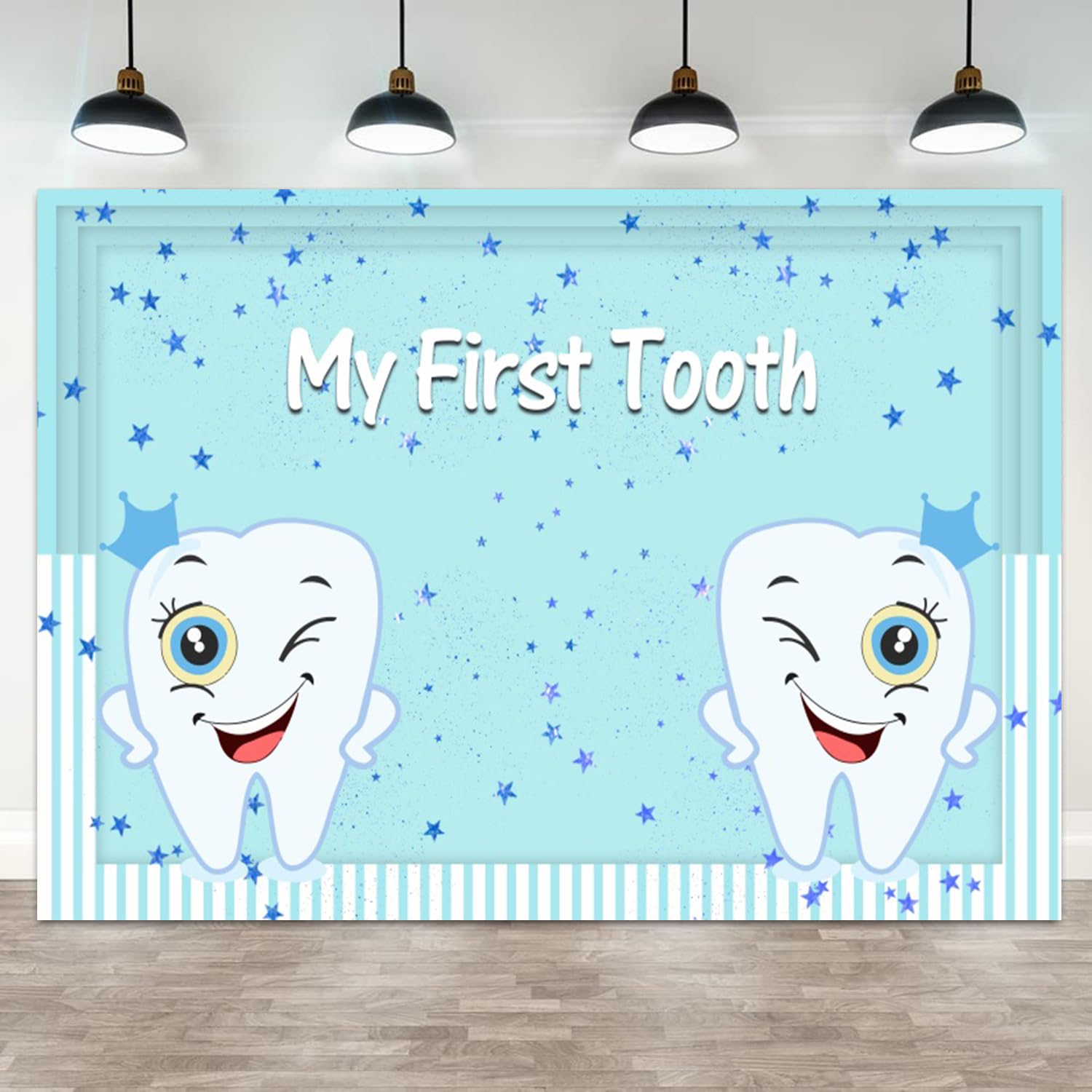 ASDCXZ 5x3ft My First Tooth Backdrop Blue Star Cute Milk Teeth Photography Background 1st Tooth Party Celebration Banner Decorations Boy Girl 1st Birthday Baby Shower Portrait Photo Booth Prop