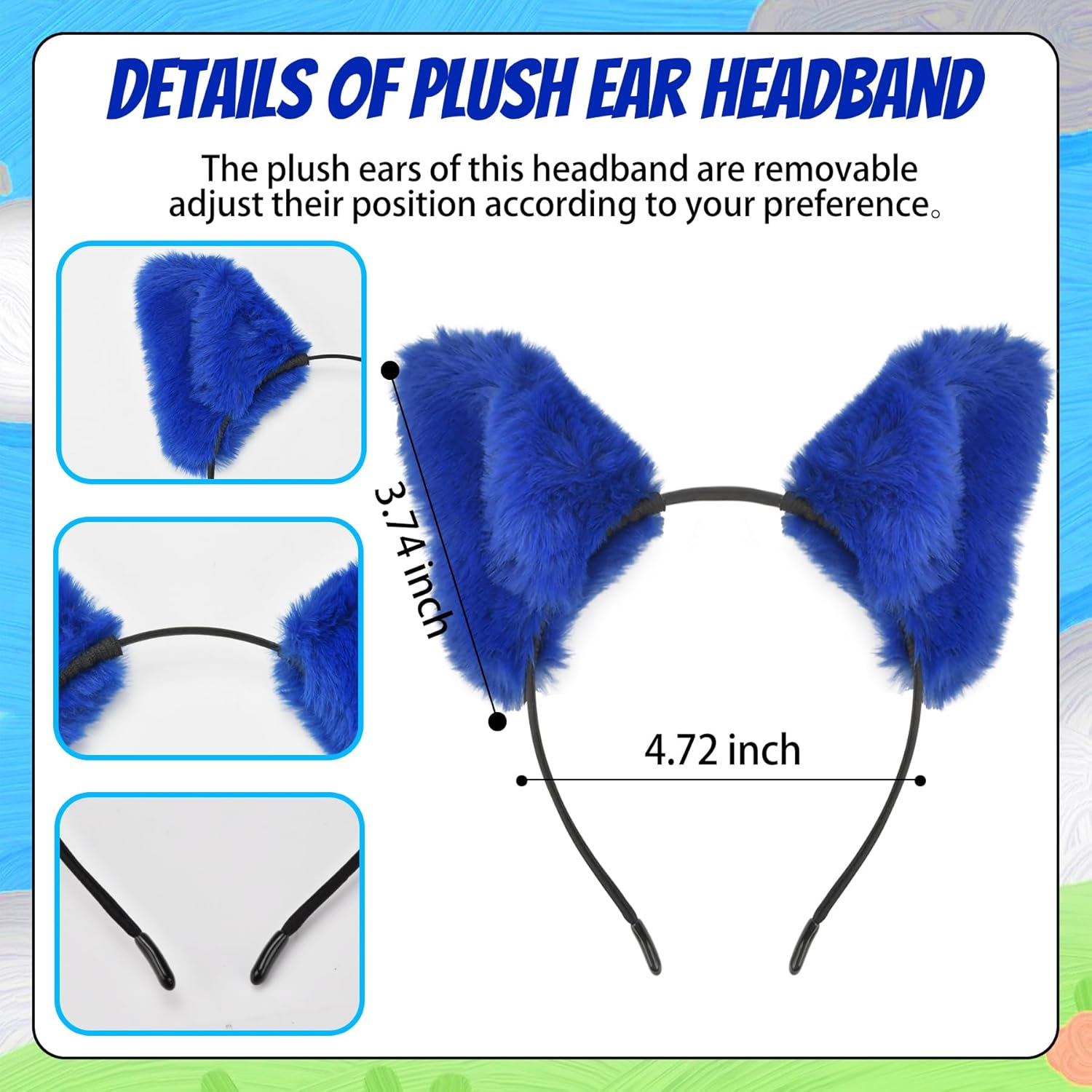 Pete Blue Cat Costume Accessories for Woman with Cat Ears Headband Pin Skirt Furry Tail Gloves for Halloween Book Character Day - Image 4