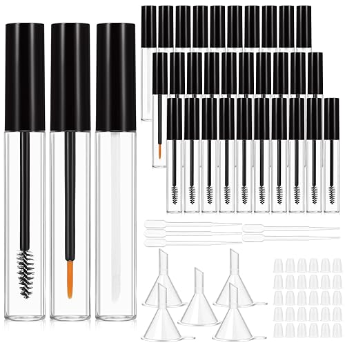 Soaoo Tubo de rímel vacío de 0.3 fl oz (0.3 fl oz), tubo delineador de ojos y tubo de brillo de labios con embudos de goma, contenedor de crema para