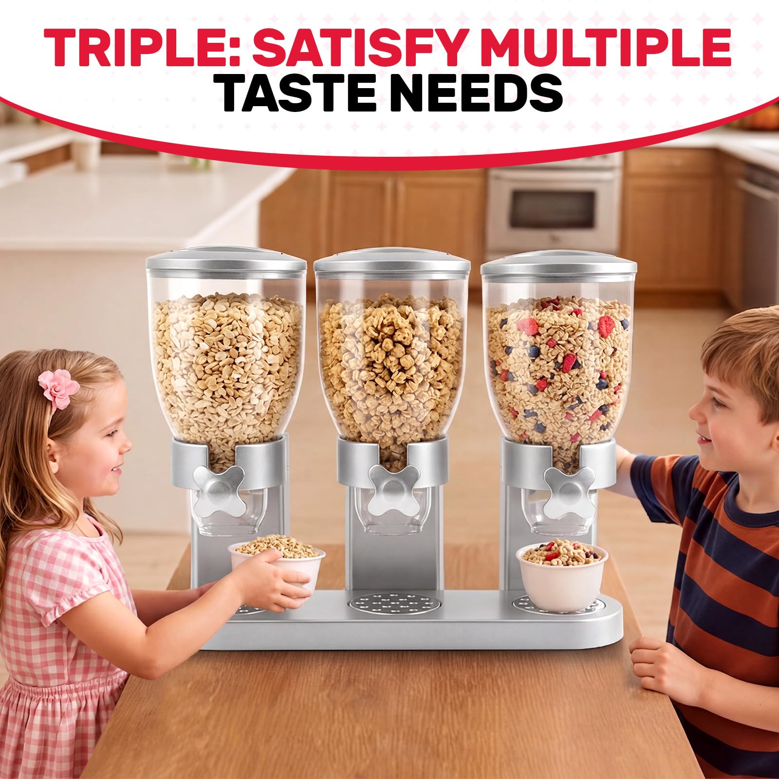 Sinceroduct Cereal Dispenser Countertop 2 l, set di 3 distributori per il piano di lavoro, dispenser ermetico per cereali, riso, grani, caramelle, chicchi di caffè