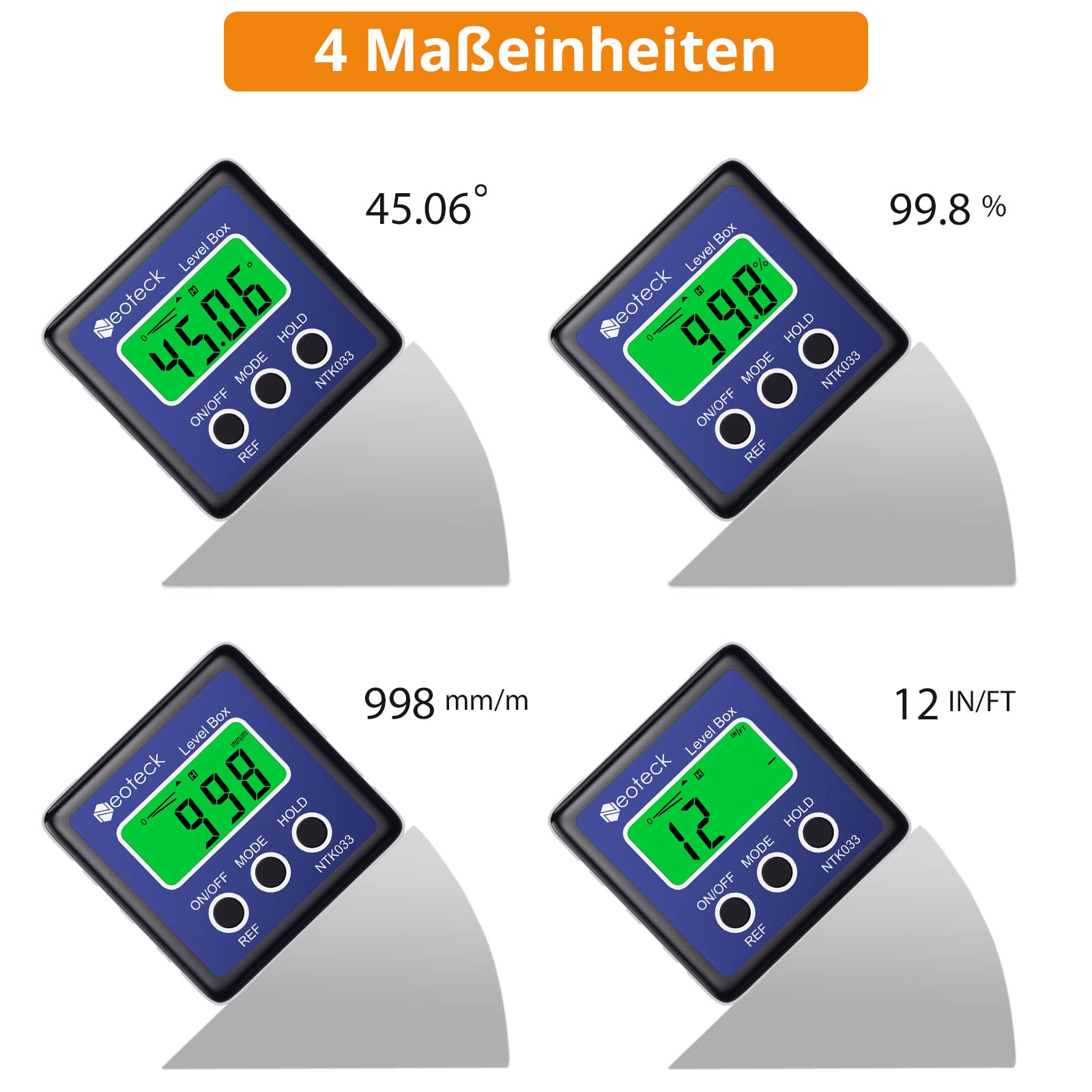 Neoteck Digitaler LCD Winkelmesser Neigungsmesser Inklinometer Wasserdicht Bevel Box Winkelmessgerät Wasserwaage(Batterie enthalten) - Blau