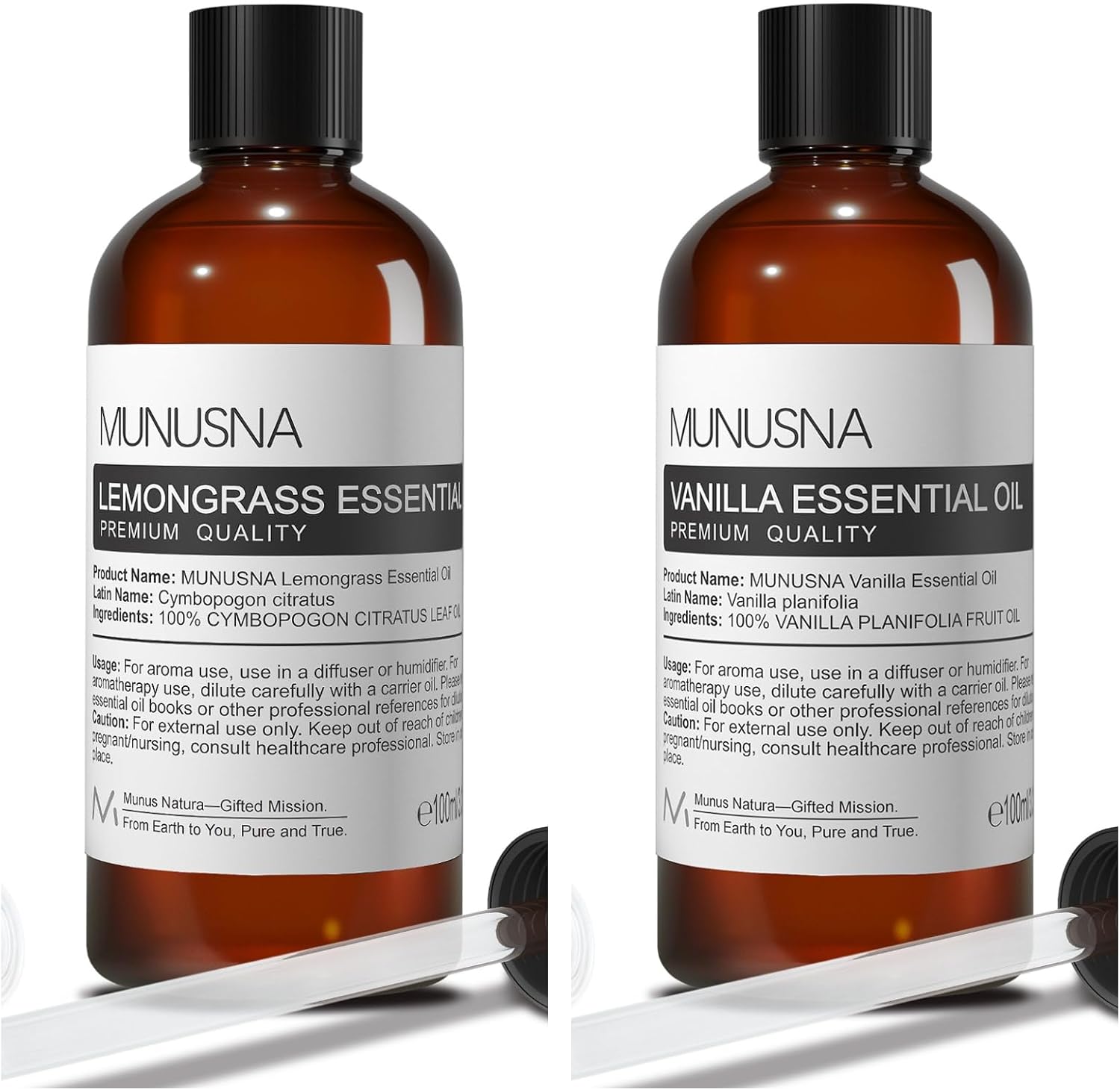 Vanilla Essential Oil and Lemongrass Essential Oil, Premium Grade Pure & Natural Essential Oils for Hair, Body, Skin, Aromatherapy Diffuser, Meditation, Massage, Home, Candle, Soap, Bath Bombs