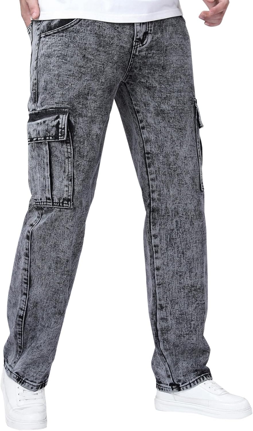 Mens Jeans Regular Fit Cargo Denim Pants Fashion Comfort Trousers Hip Hop High Street Streetwear