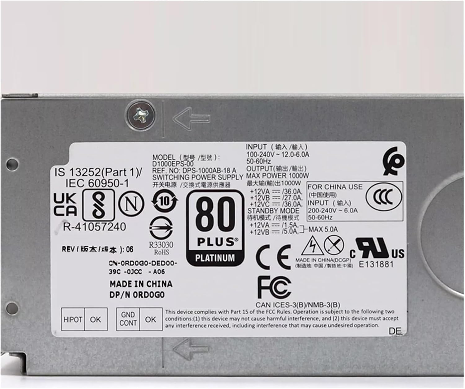 R13 R14 8950 T3660 1000W Power Supply D1000EPS-00 AC1000EPS-00 L1000EPS-00 RD0G0