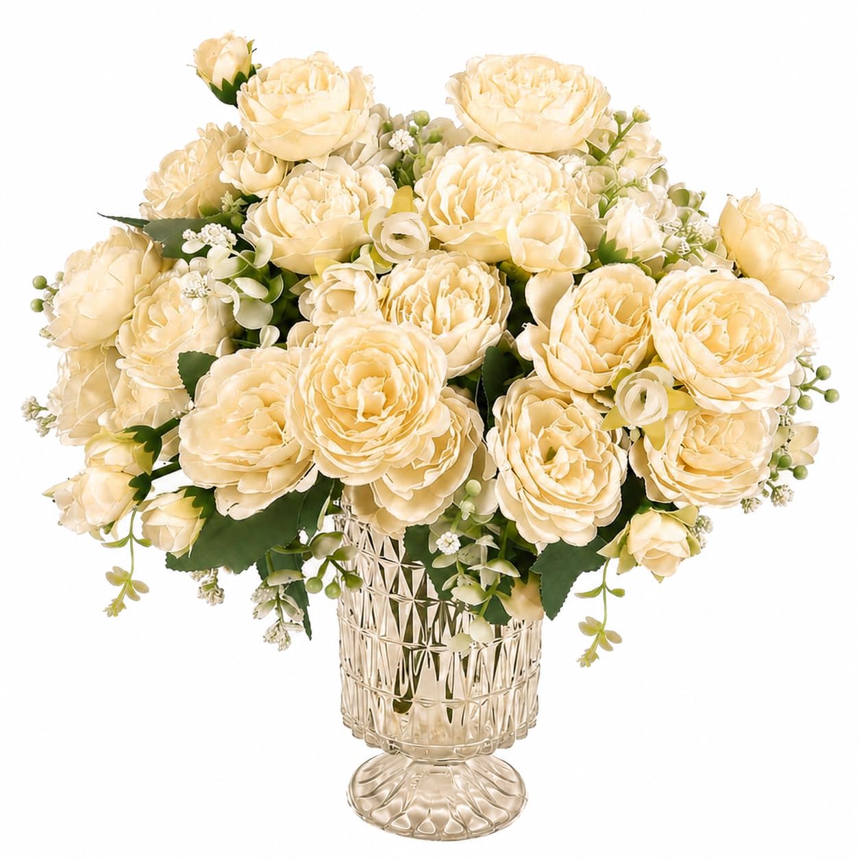 Premora Champagne 2 Bunches Peony Artificial Flowers Silk Peony Fake Flowers Bouquets For Wedding Party Table Centerpieces Floral Arrangement Home Kitchen Décor