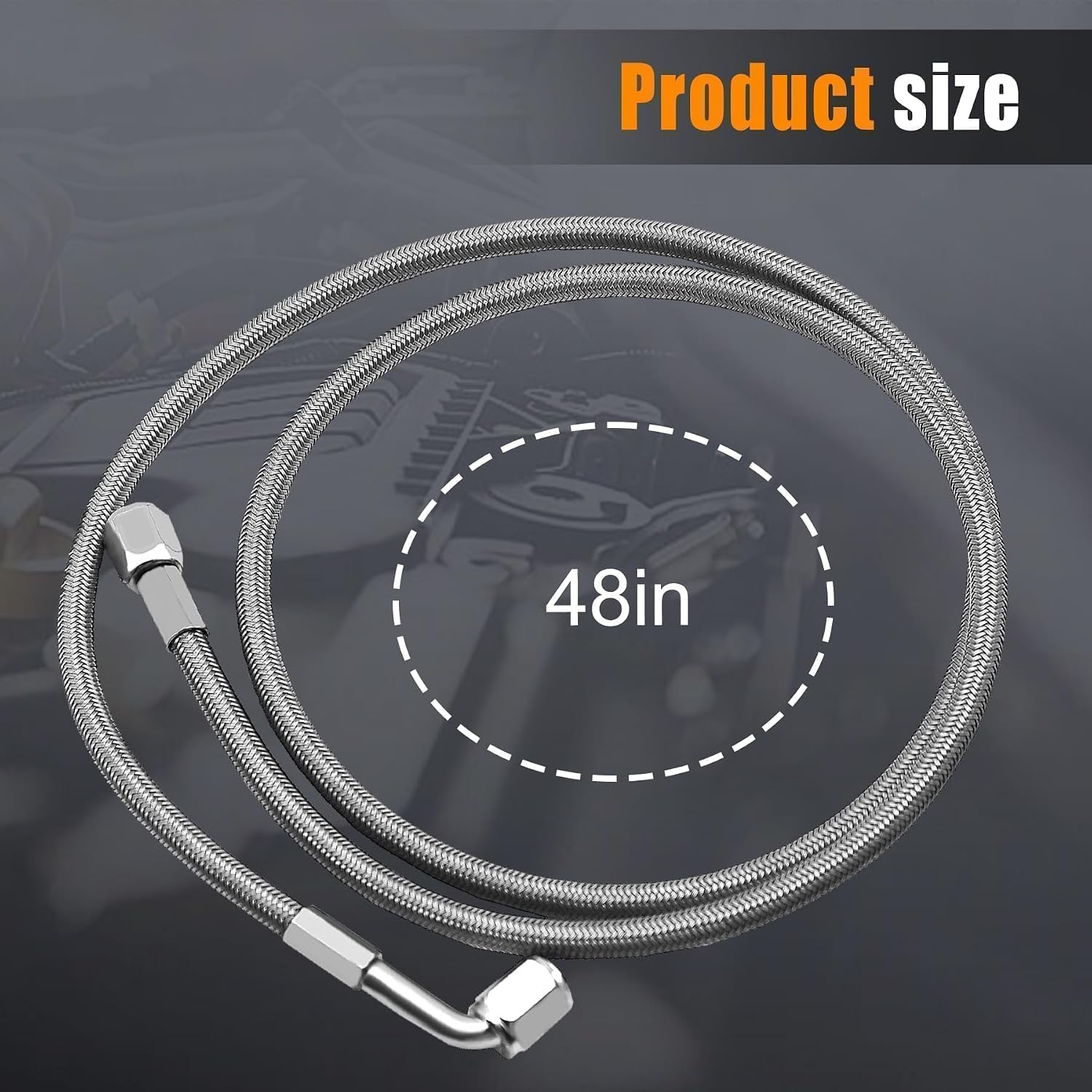 551867 Steel Braided Turbo Oil Feed Line 48" Length 4AN 90 Degree Straight Hose End Pressure Stainless Remote Turbocharger Sensor Teflon