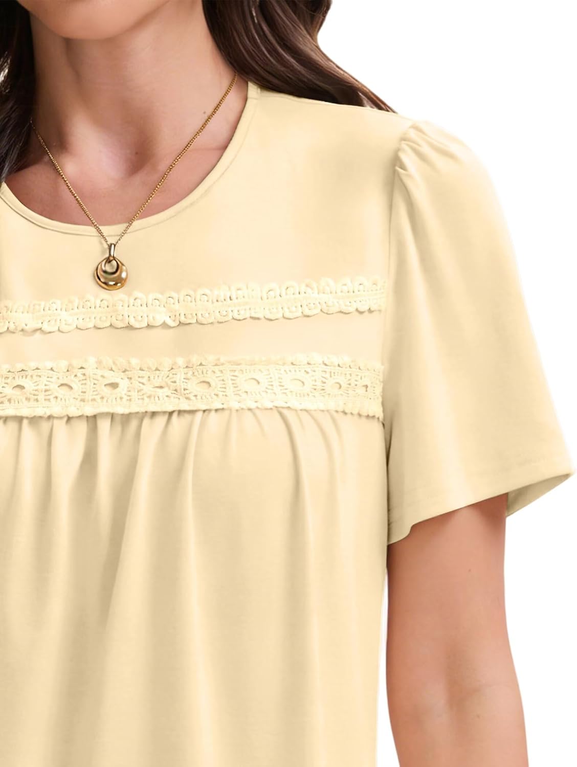 KKJ Womens Tops Lace Short Sleeve T Shirts Cute Dressy Blouses Summer Spring 2026 Casual Beach Vocation Trendy Clothing - Image 2