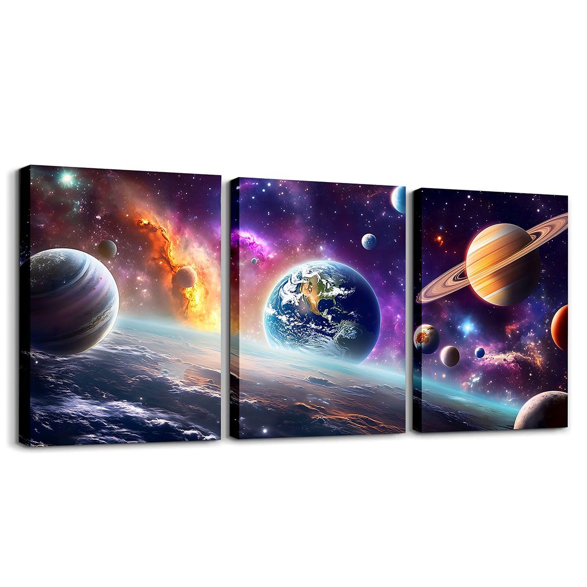 Homemissing Colorful Universe Canvas Wall Art 40x30cmx3Pcs for Living Room Bedroom Universe Planets Wall Decor Outer Space Galaxy Artwork Posters Painting — image 1