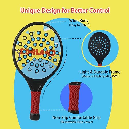Miniatura 4 de Juego de 2 raquetas de pádel para niños, ligeras, duraderas, con agarre ergonómico para manos pequeñas, diseños vibrantes, piscina, patio trasero,