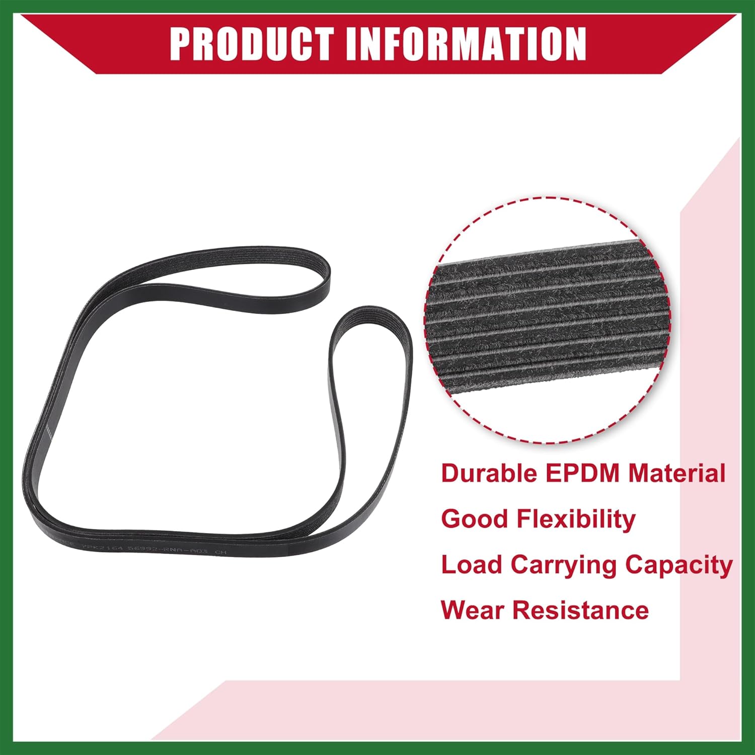 Motoforti No.56992RNAA03 Serpentine Belt for Honda Civic 2007 / Inner Serpentine Drive V-Ribbed Belt/Durable EPDM / 1 Pcs Black Long-lasting