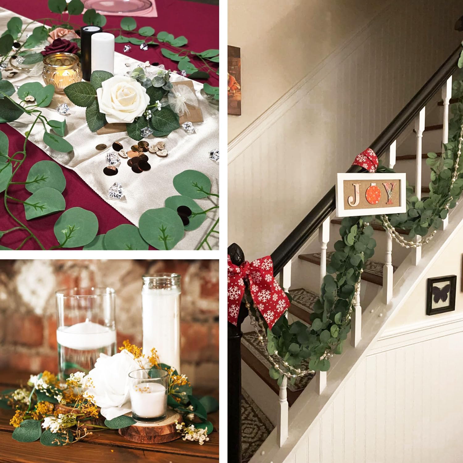 Eucalyptus Garland,Artificial Eucalyptus Leaves Table Greenery Garland Wreath Vines for Wedding Party Table Fireplace Bedroom Wall Room Decor (4PCS) - Image 4