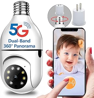 5G Wifi Light Bulb Camera,360°HD Light Bulb Security Camera,Light Camera Full Colour Night,Two Way Talk Sound Alarm, Security Cameras Wireless Outdoor Motion Detection ,Cloud Service Free Trial1month