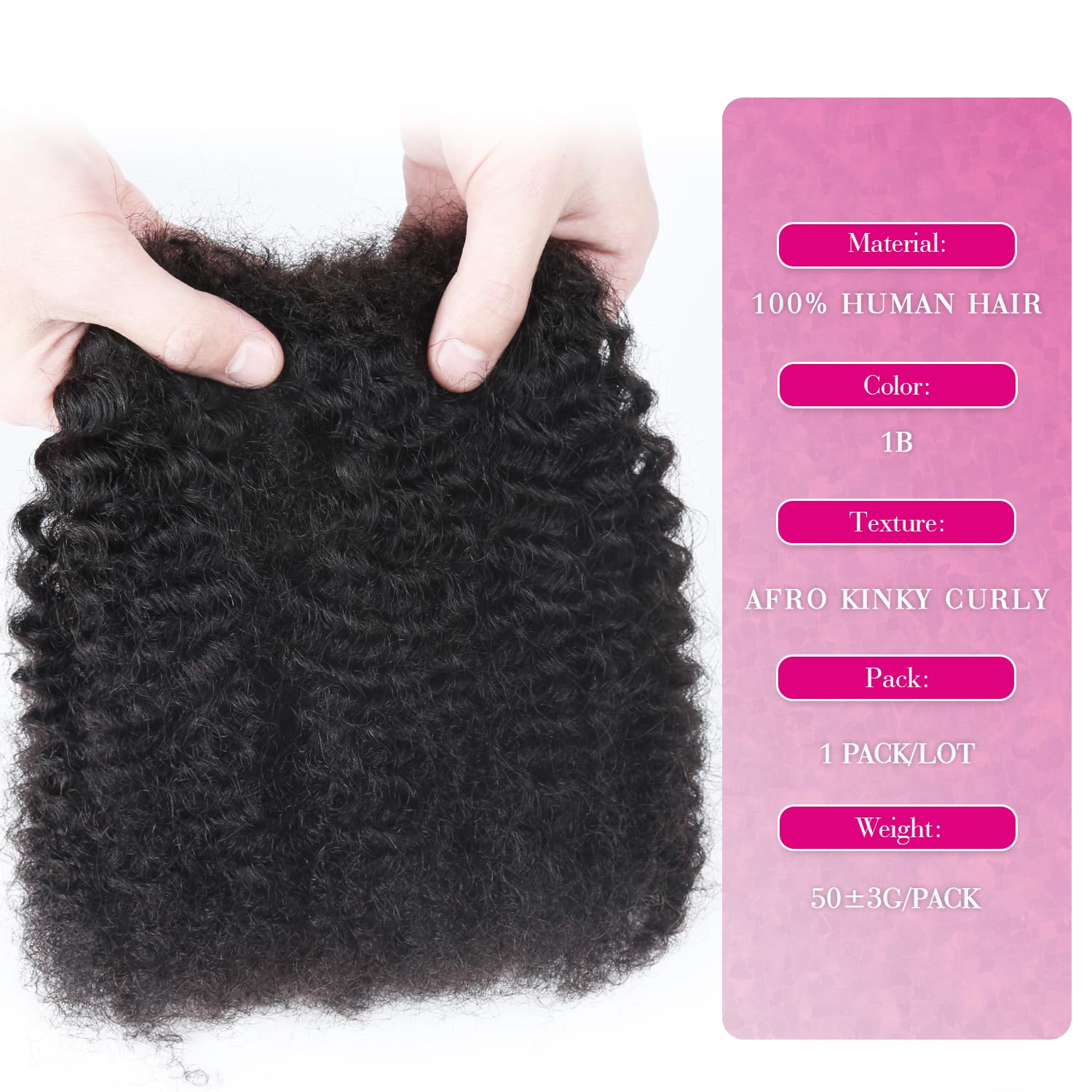 Afro Kinkys Bulk Human Hair For Braiding 18 inch Natural Black Afro Kinky Curly 100% Real Human Hair Bulk for Dreadlocks Mini Twist Crochet Braids Hair Extensions 50g/pack