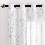 MIULEE White and Blue Tree Branch Print Semi Sheer Curtains 90 Inches for Living Room Window 2 Panels Bedroom Linen Texture Semi Sheer Drapes Grommet Top,52" W