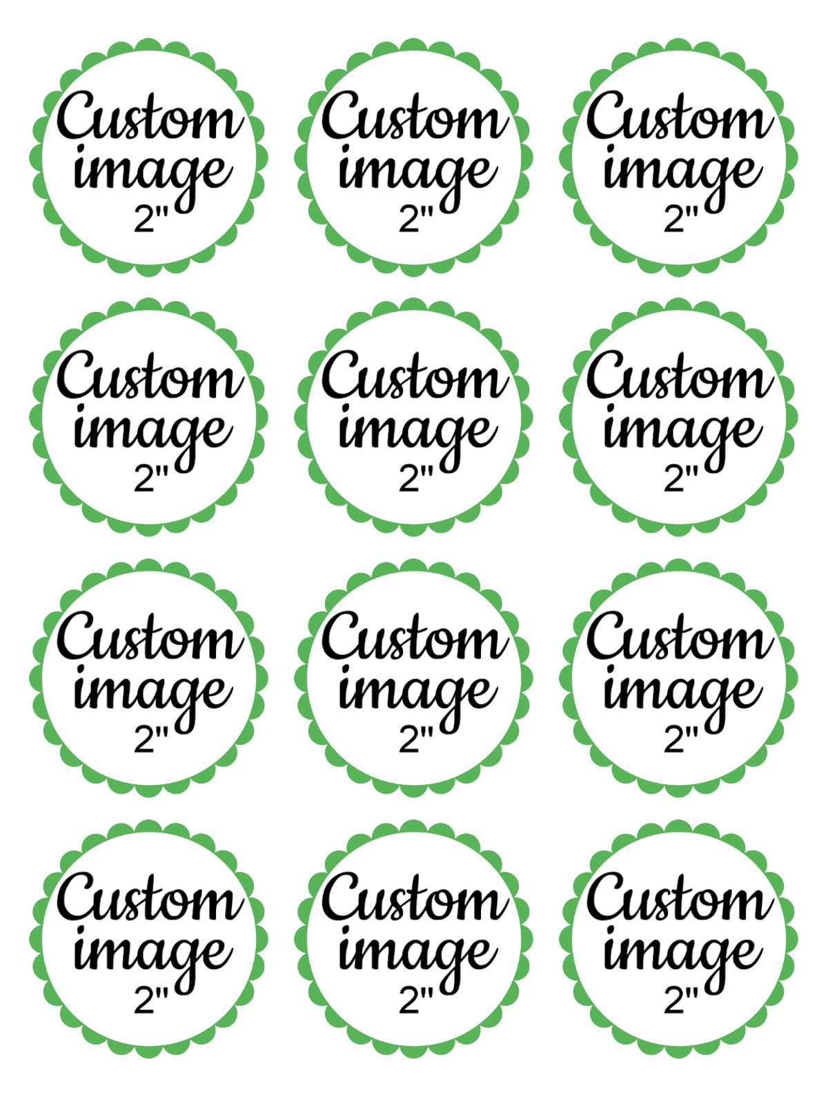 Create your own Custom Edible Cupcake toppers image personalized photo, logo - 2"/12 per sheet