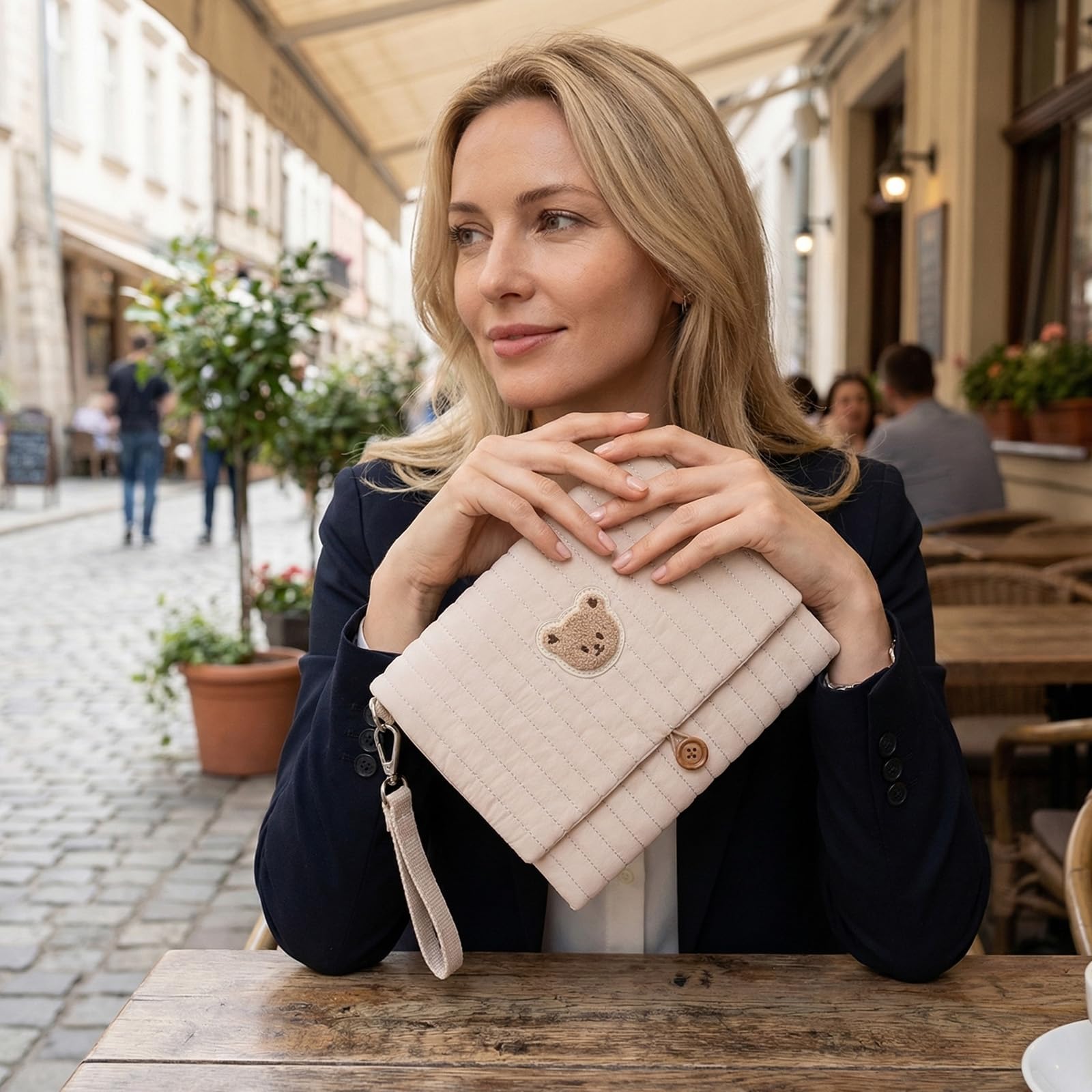 Simpatico Borsa per pannolini con orsetto ricamato, tasche multiple, organizer per passeggino