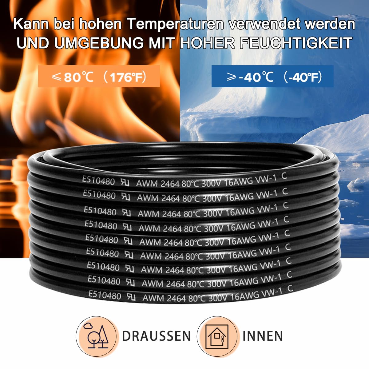 16 AWG 6 x 1,5 mm² 6 Adriges Kabel 30 Meter 16 AWG 6 adrig Draht aus Zinntem Kupfer PVC 16AWG 6 adrig für DC5V/12V/24V, LED-Beleuchtung Verlängerungskabel, kfz usw, CE Zertifizierung
