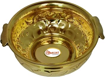 PARIJAT HANDICRAFT Decorative brass urli for home and office decoration table top utensil best for gift purpose traditional bowl round metal authentic & designer handcrafted flower pot 4-Inch