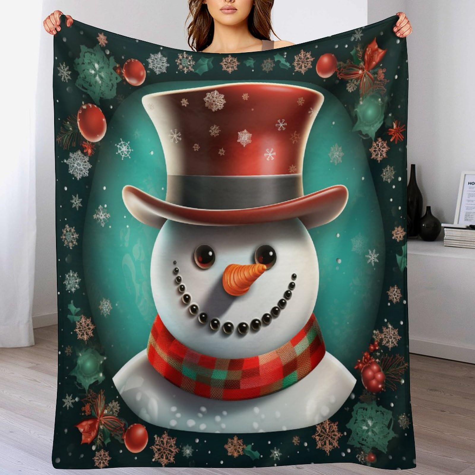 Couverture bonhomme de neige en flannel polaire 130x150cm plaid canape chaud
