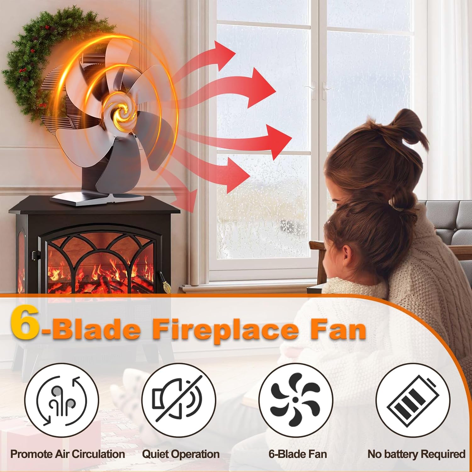 YAHESICM Wood Stove Fan Heat Powered, Non Electric, 6-Blade Fireplace Fan for Pellet, Wood Burner, Stove Accecories with Bracket Fixed on Heater for Burning Stove