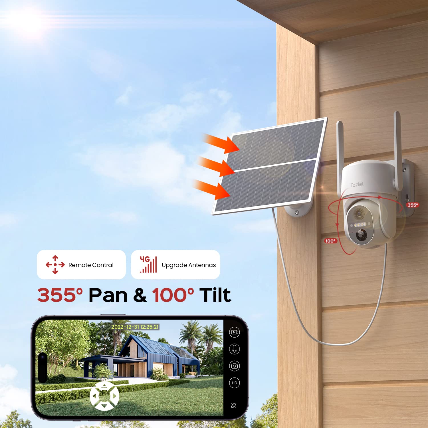 3G/4G LTE Camara Vigilancia Exterior Bateria Solar, 2K Camara Vigilancia con Visión Nocturna Color, Detección de Movimiento, Sirena, Audio Bidireccional, IP66, con Tarjeta SIM