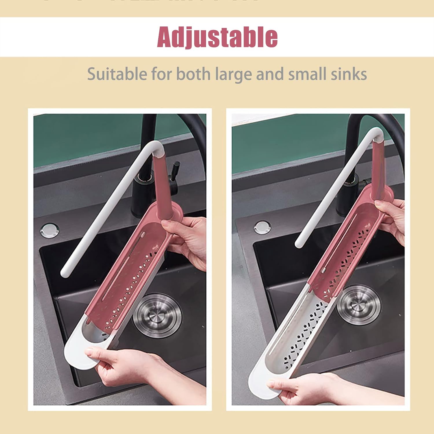 YAHUIPEIUS Telescopic Sink Rack Sponge Holder,Sink Organizer Expandable Sink Organizer Adjustable Drainer Sink Tray Sponge Soap Holder, Sink Organizer Holder Dish Cloth Hanger for Home Kitchen (Red)