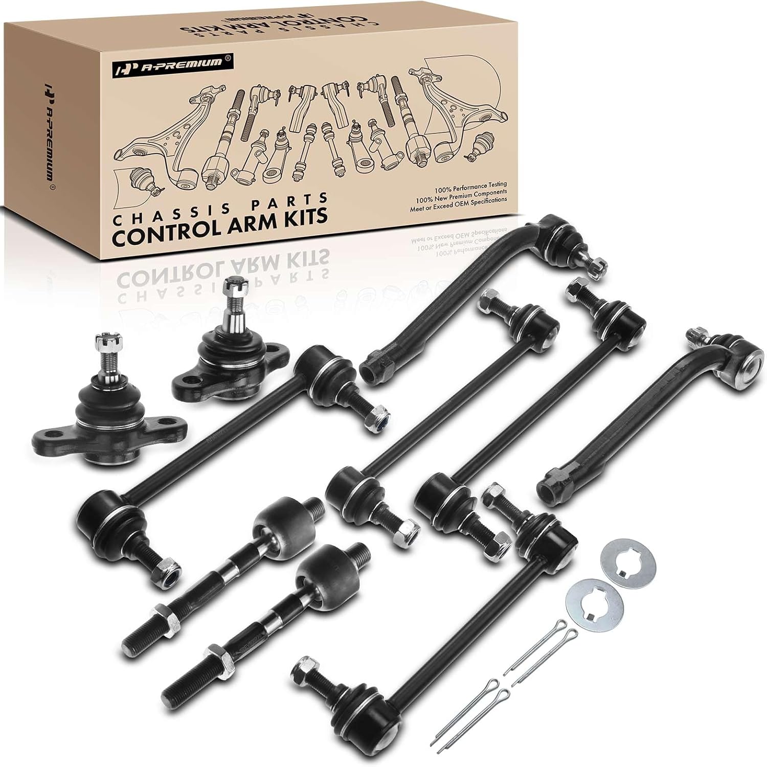 A-Premium Set of 10, Front Lower Ball Joint, Inner Outer Tie Rod End, Front & Rear Sway Bar Link, Compatible with Hyundai Elantra 2007-2008